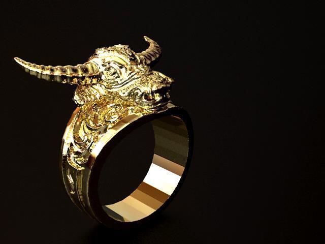 Buffalo Head Tatoo Ring  3D print model_2