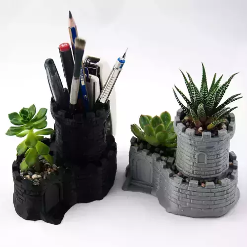 Multipurpose Castle Planter - Tower Pen Holder - Succulent Pot