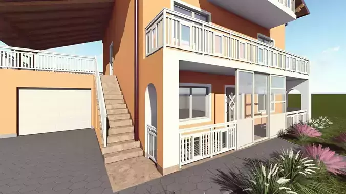 House with balconies and stairs