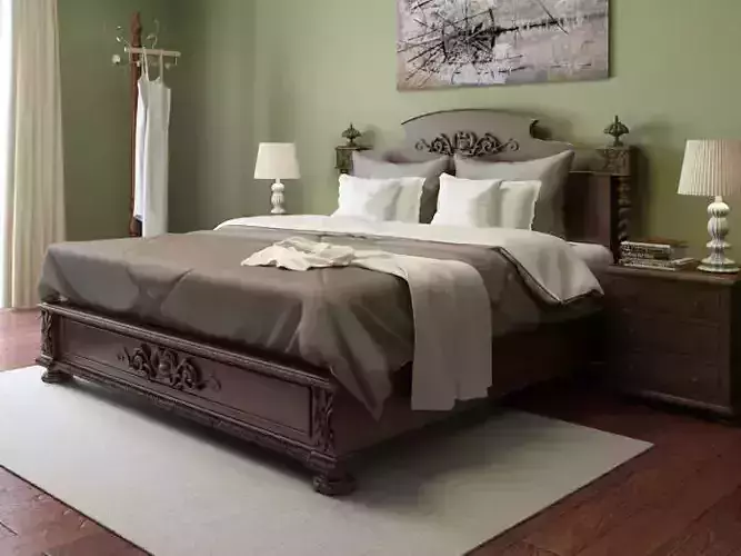 American vintage wooden bed5 3D model