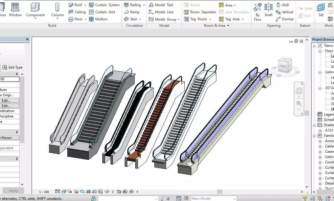 6 Escalator models Revit 2015 3D model_0