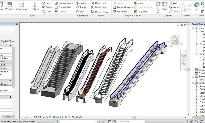 6 Escalator models Revit 2015 3D model