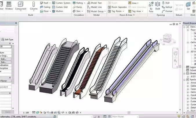 6 Escalator models Revit 2015 3D model