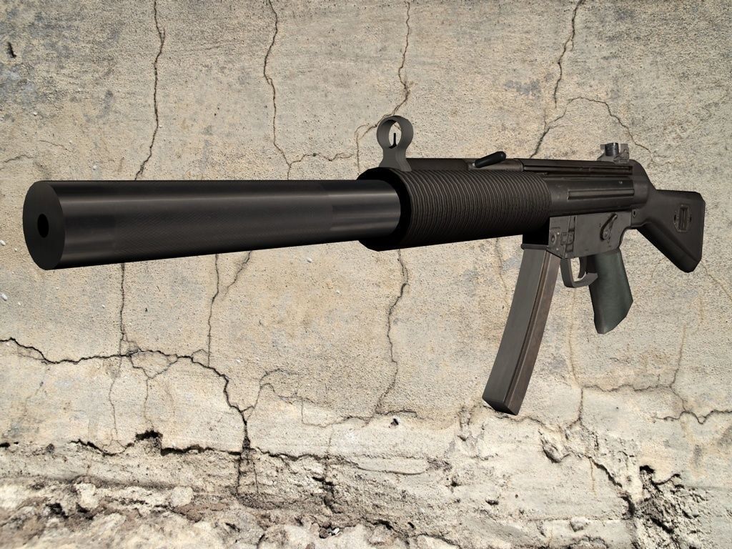 MP5-SD gun on concrete wall Low-poly 3D model_3