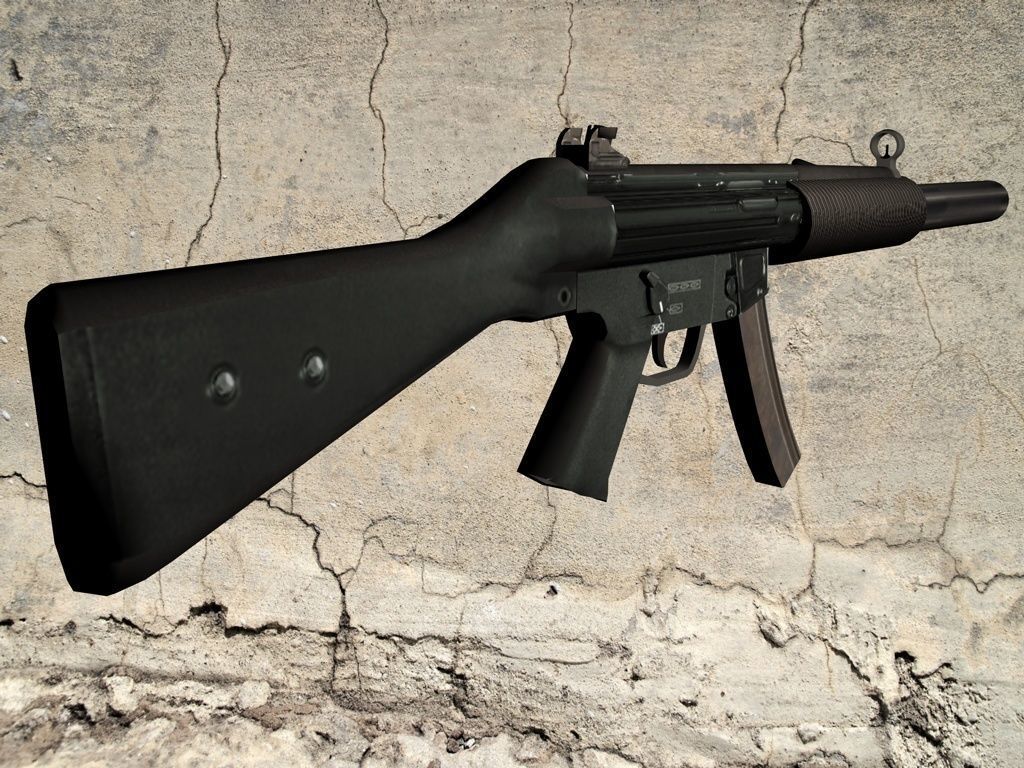 MP5-SD gun on concrete wall Low-poly 3D model_5