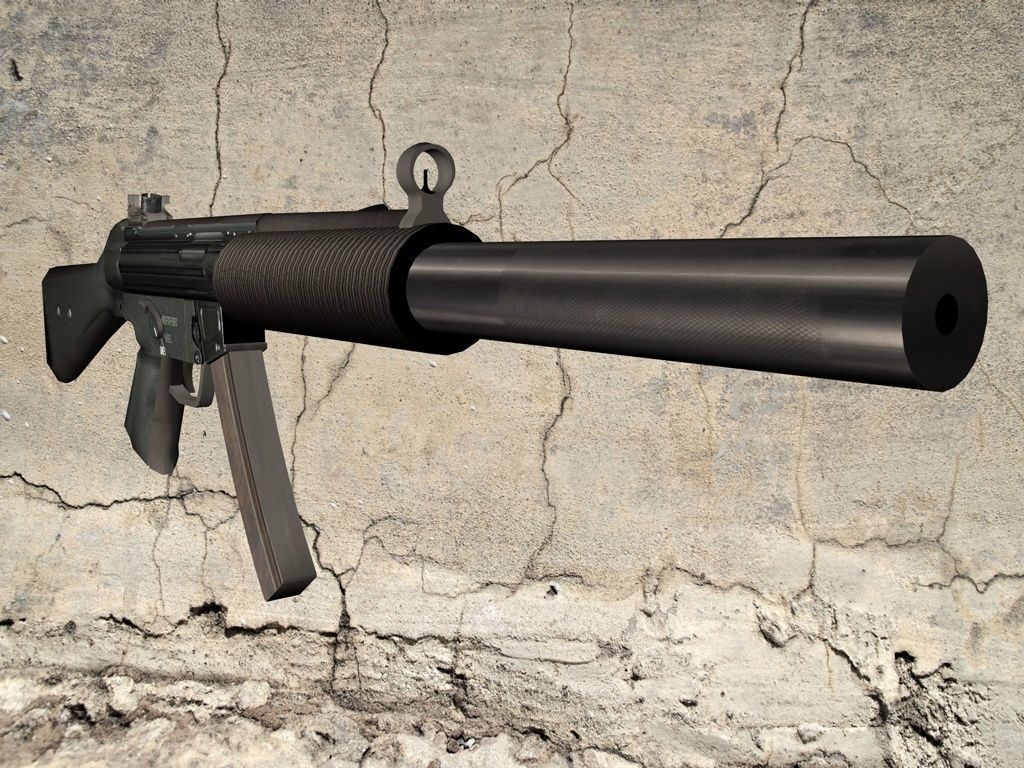 MP5-SD gun on concrete wall Low-poly 3D model_7