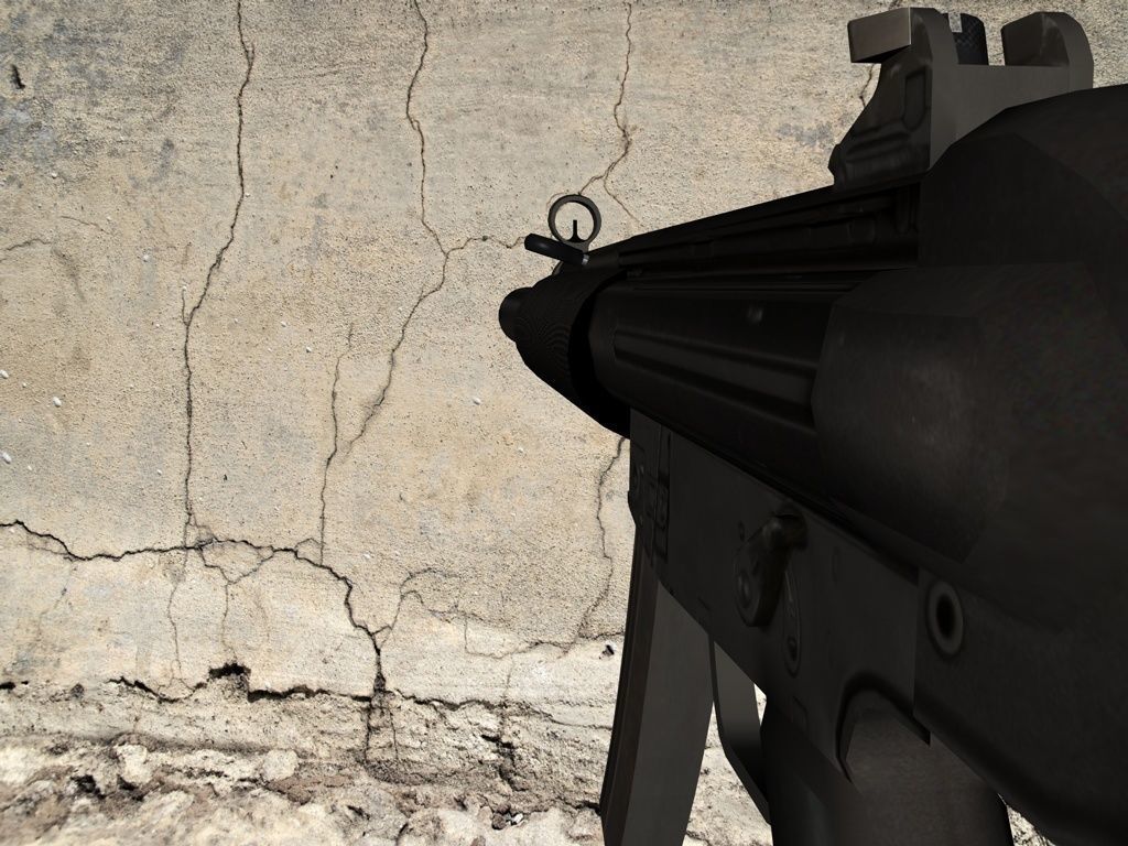 MP5-SD gun on concrete wall Low-poly 3D model_6