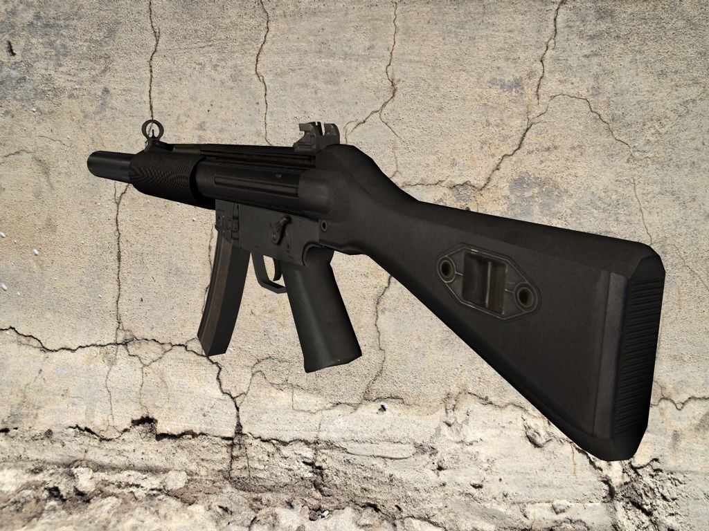MP5-SD gun on concrete wall Low-poly 3D model_4