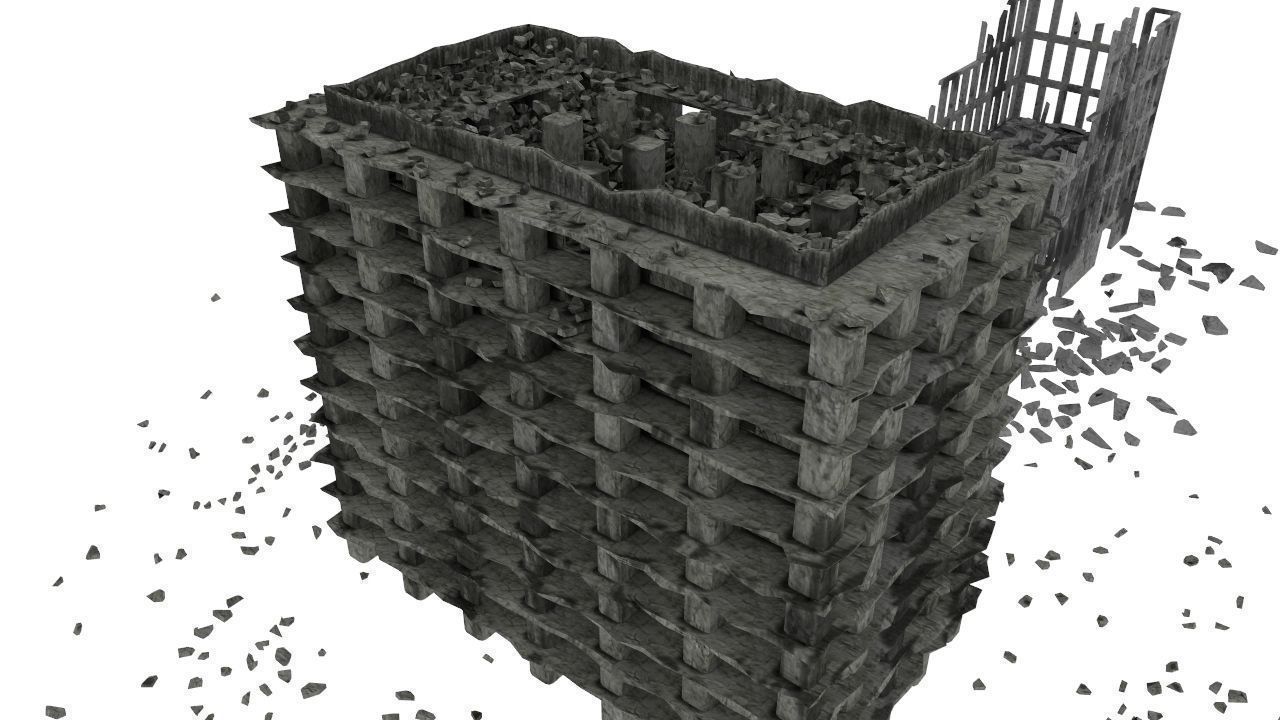 Destroyed town 3D model_1