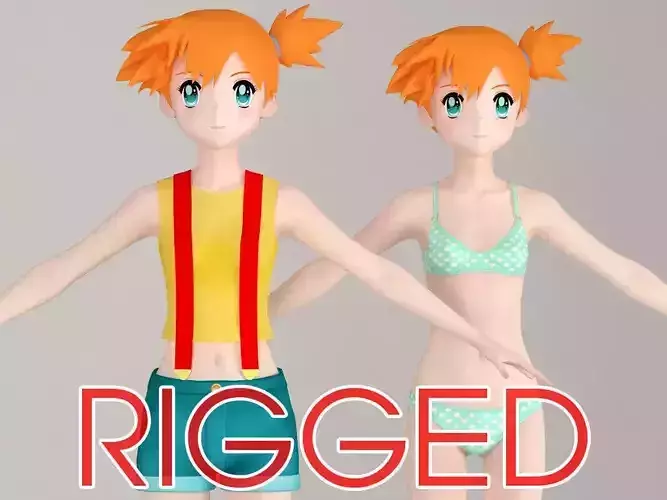 T pose rigged model of Misty anime girl