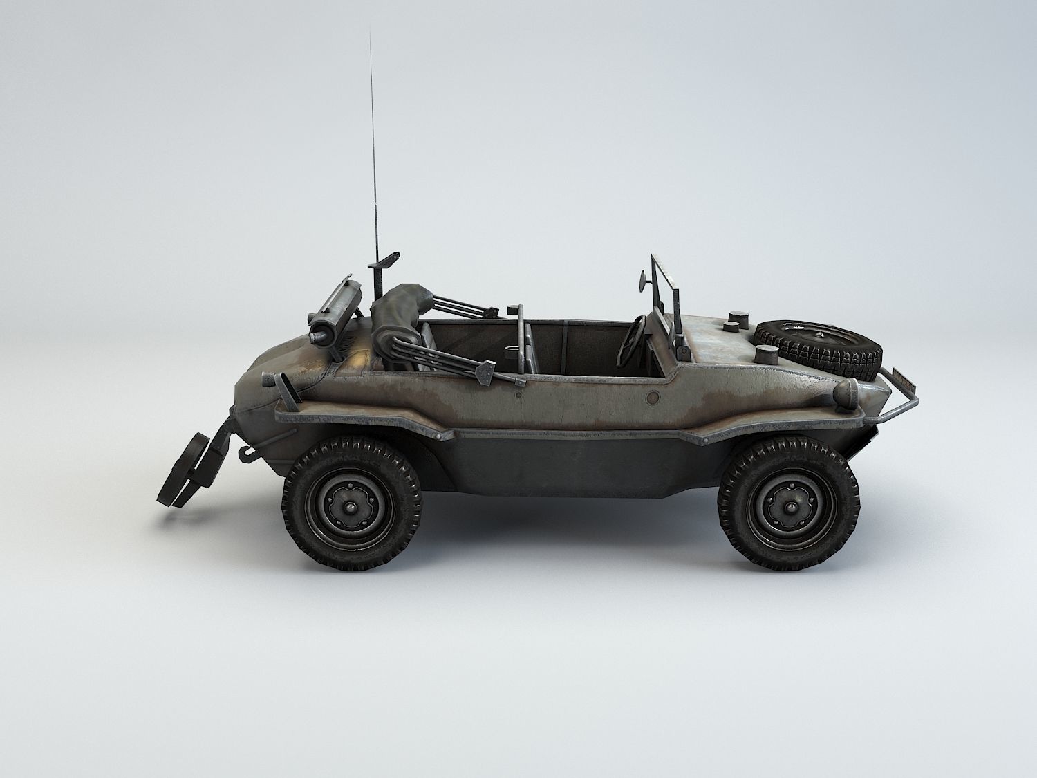 Low Poly VW Type 166 Schwimmwagen Low-poly 3D model_9