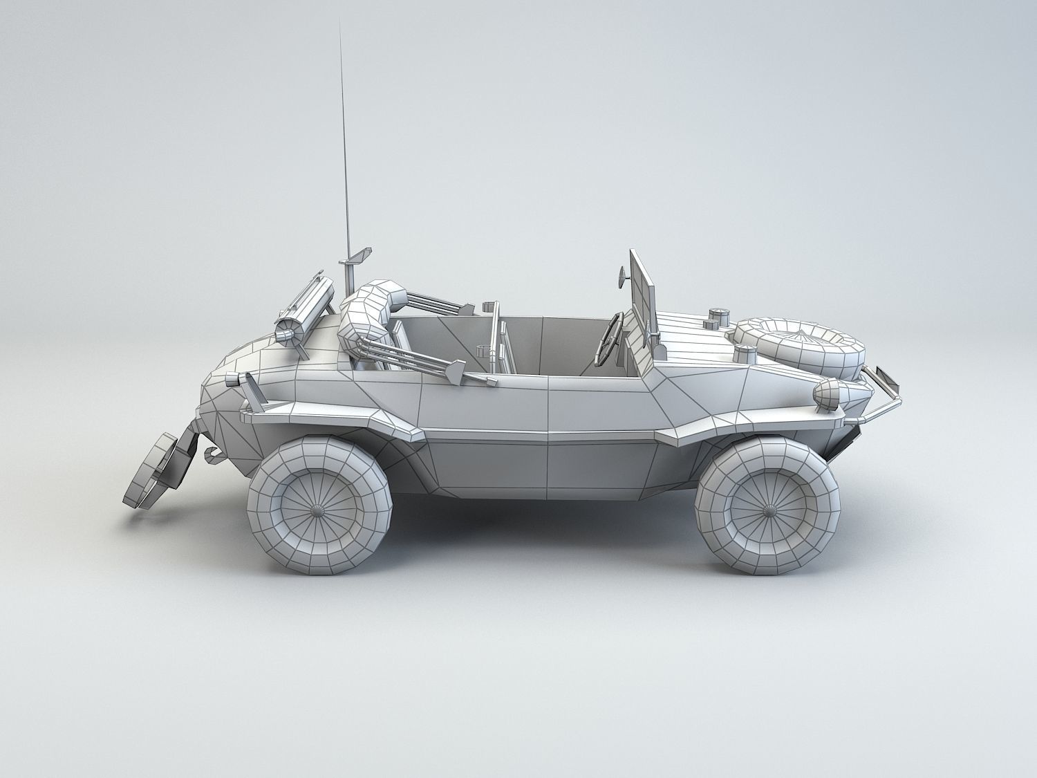 Low Poly VW Type 166 Schwimmwagen Low-poly 3D model_10