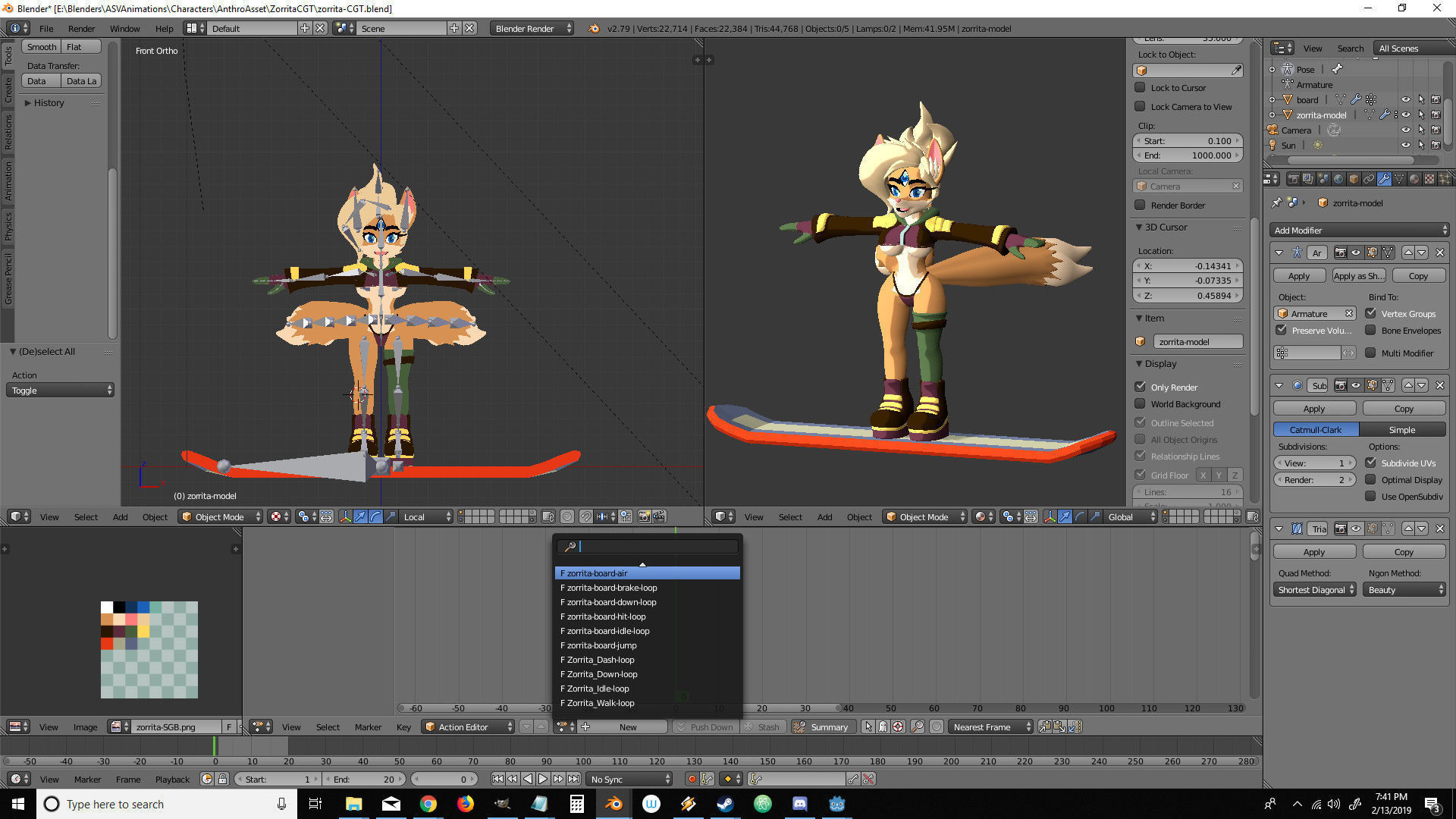 Sandboard Fox Girl Low-poly 3D model_6