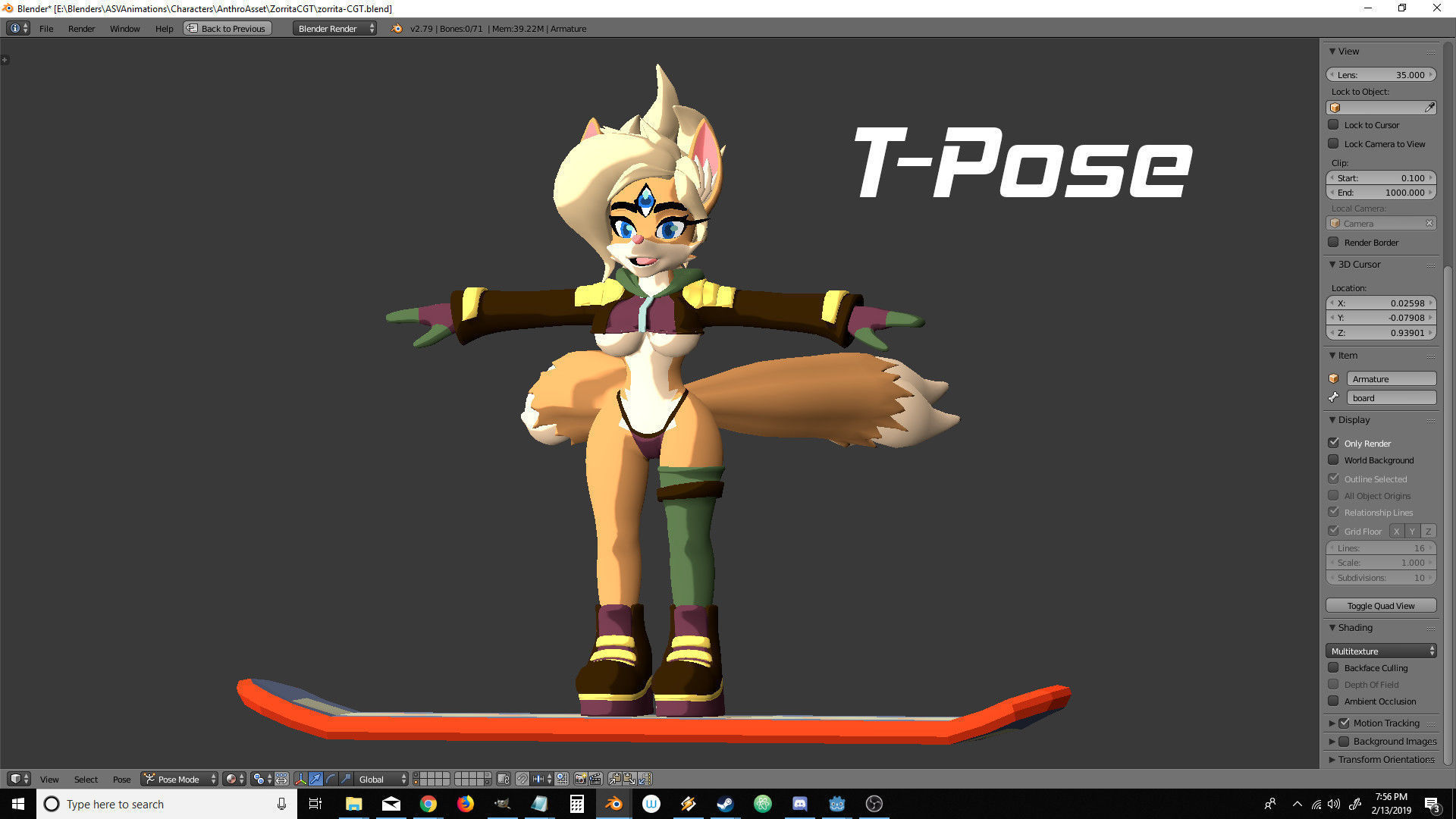 Sandboard Fox Girl Low-poly 3D model_7