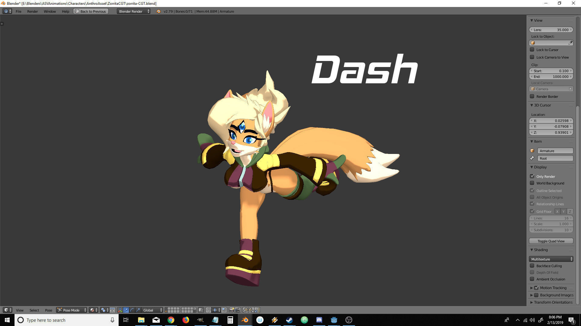 Sandboard Fox Girl Low-poly 3D model_19