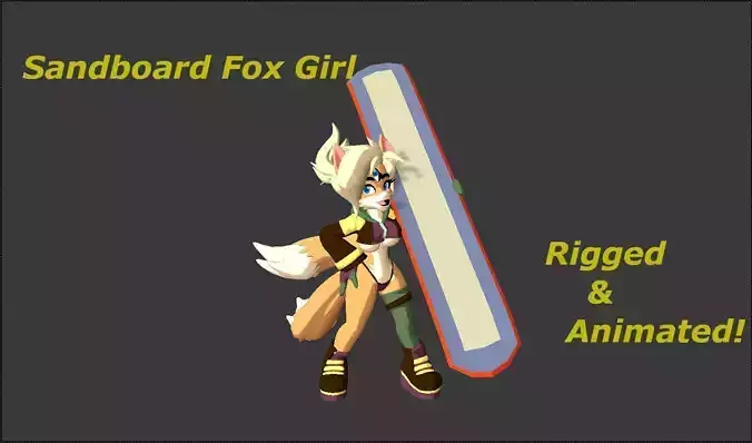 Sandboard Fox Girl Low-poly 3D model