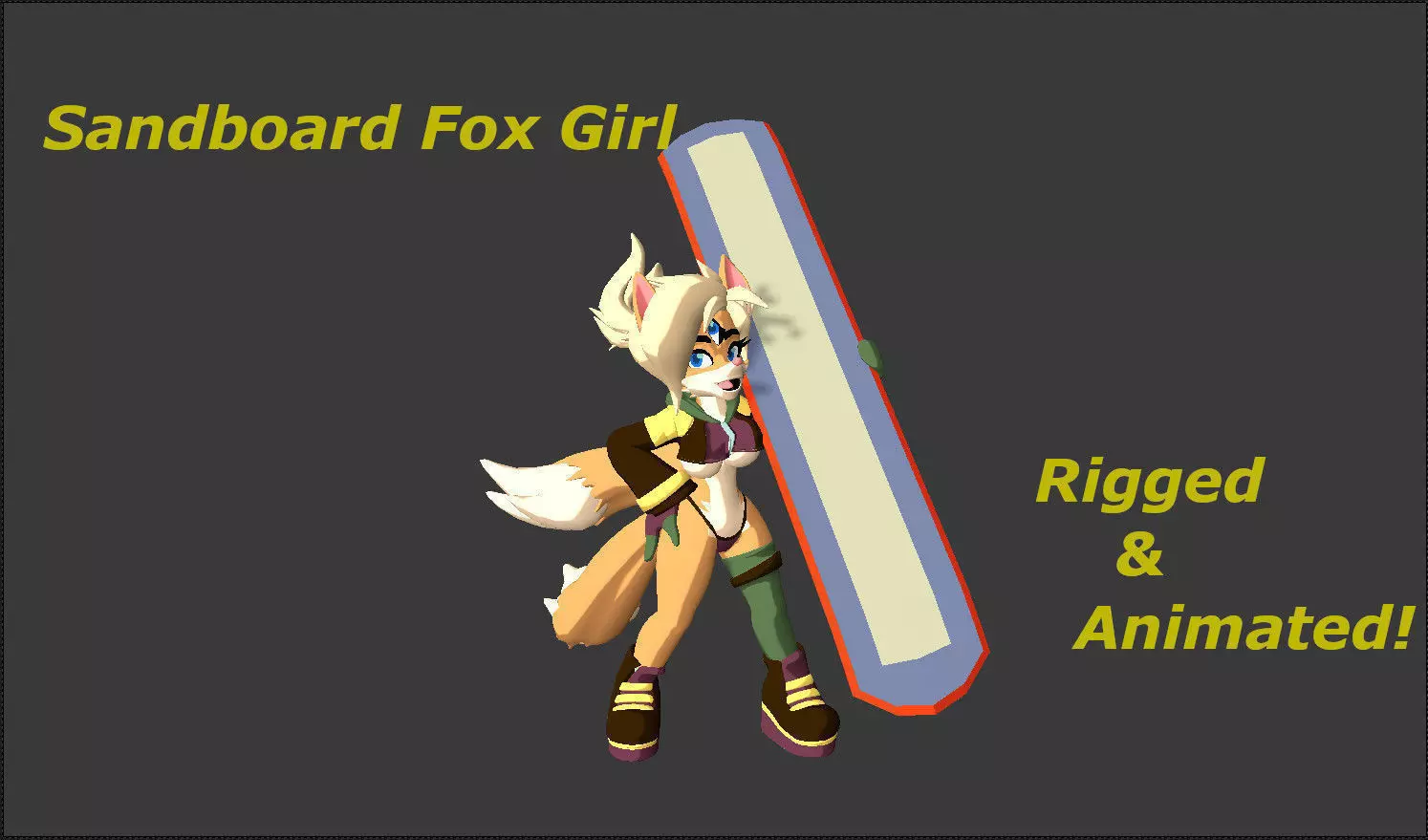 Sandboard Fox Girl Low-poly 3D model_0