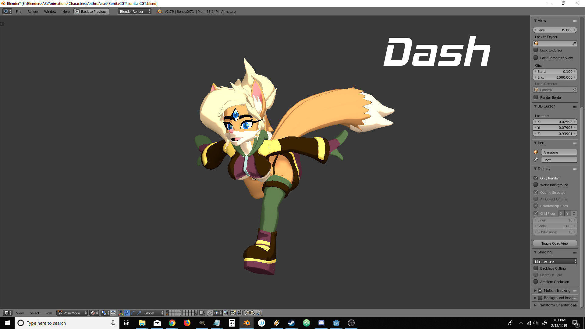 Sandboard Fox Girl Low-poly 3D model_18