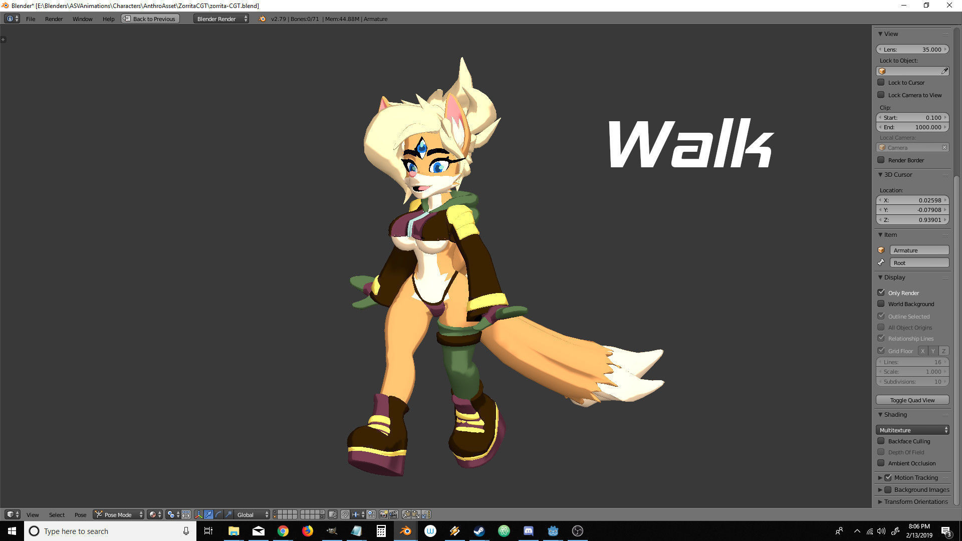 Sandboard Fox Girl Low-poly 3D model_16