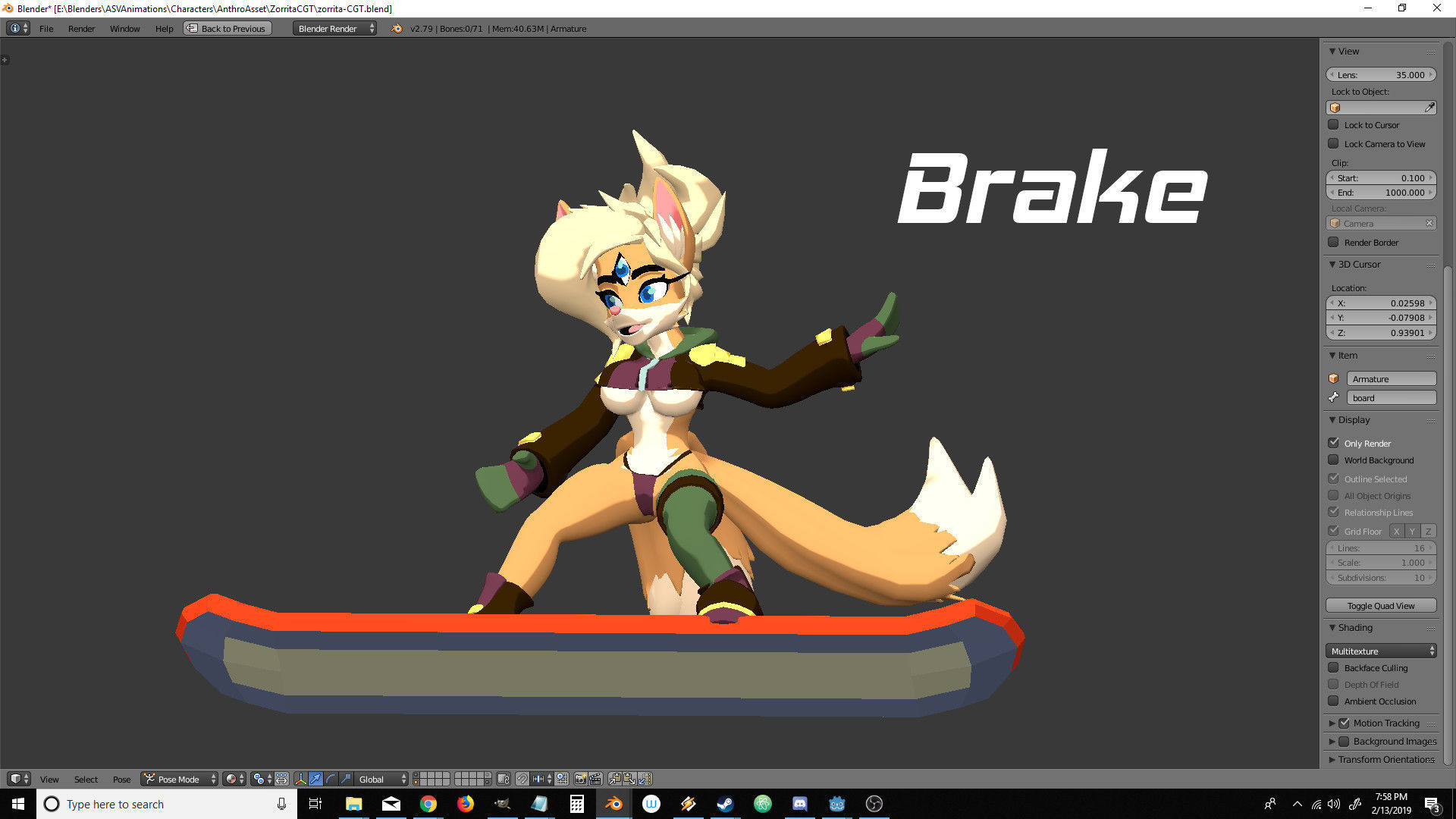 Sandboard Fox Girl Low-poly 3D model_10
