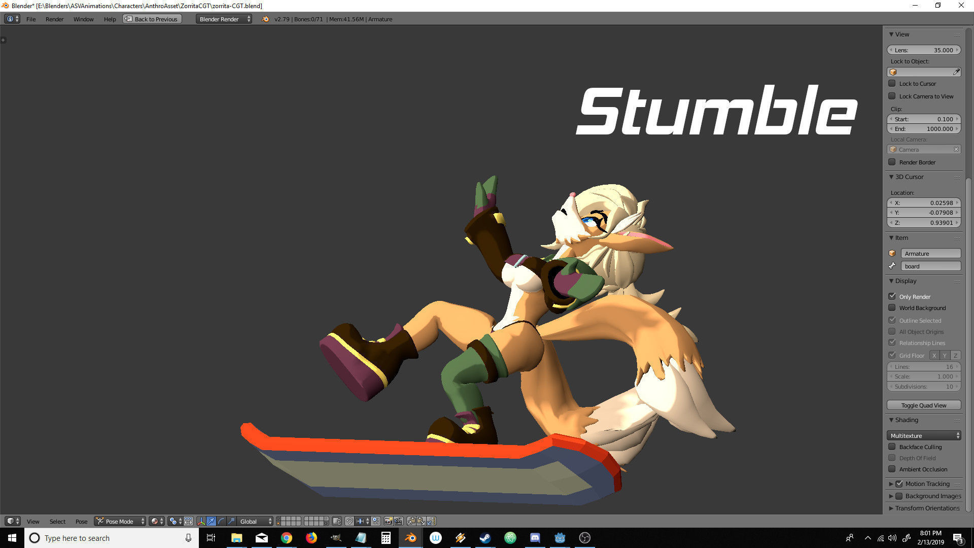 Sandboard Fox Girl Low-poly 3D model_11