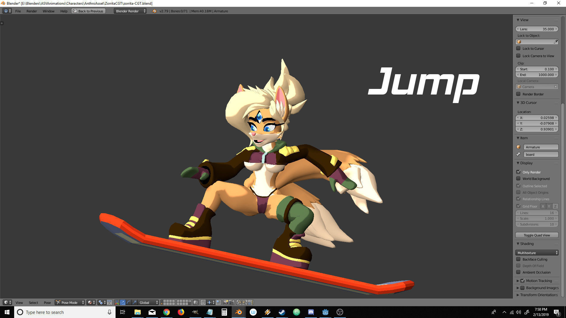 Sandboard Fox Girl Low-poly 3D model_14