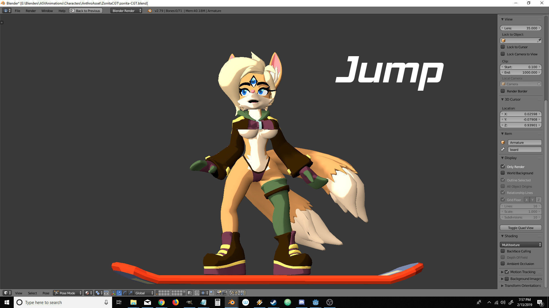 Sandboard Fox Girl Low-poly 3D model_12