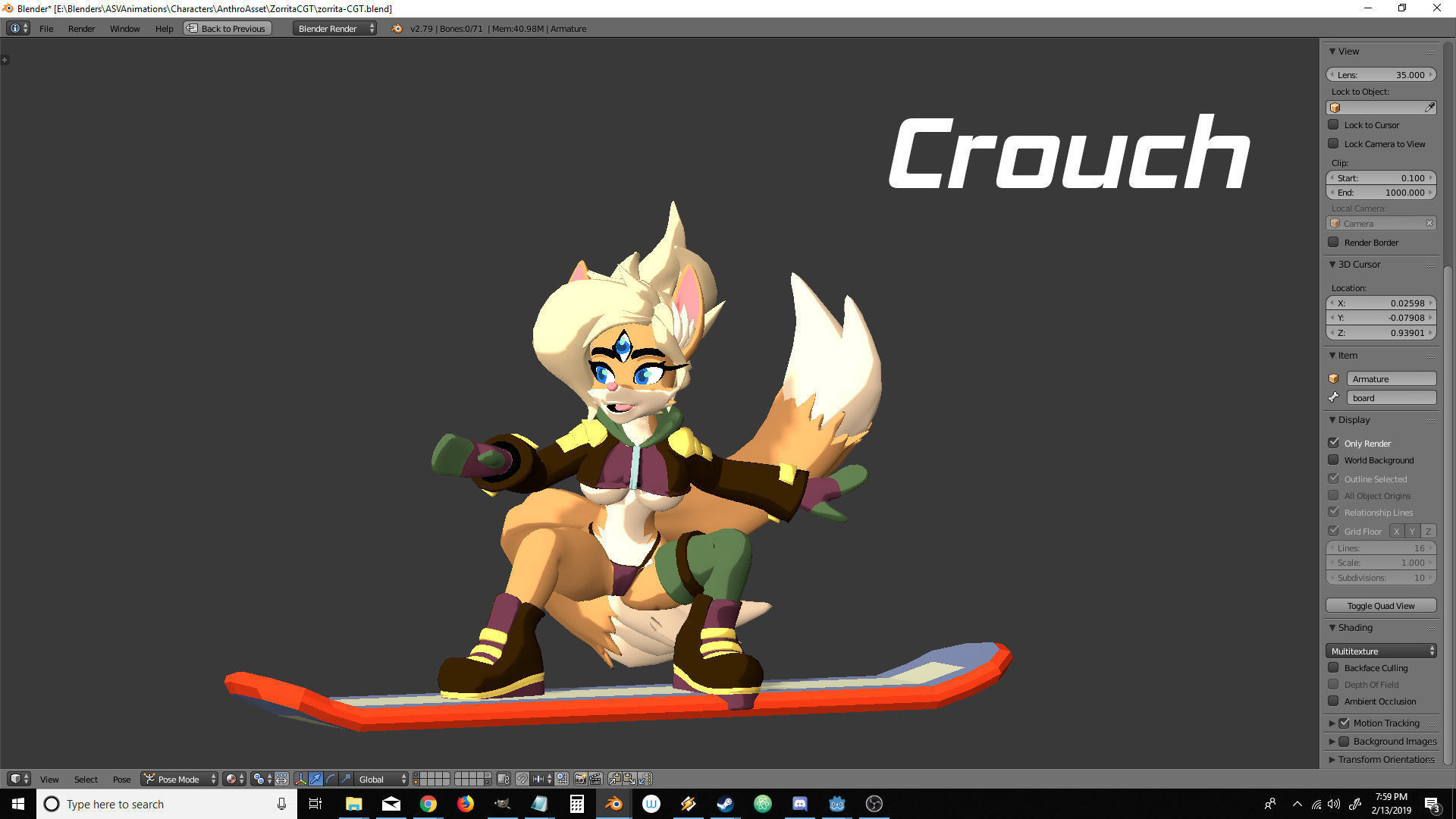 Sandboard Fox Girl Low-poly 3D model_9