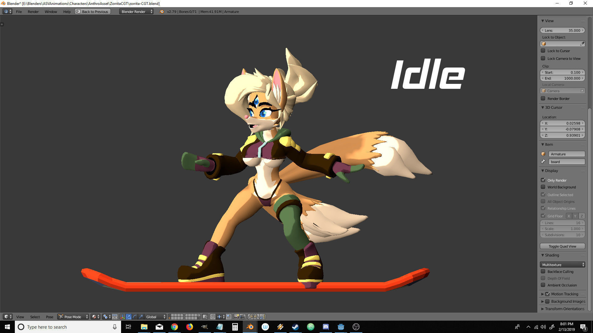 Sandboard Fox Girl Low-poly 3D model_8