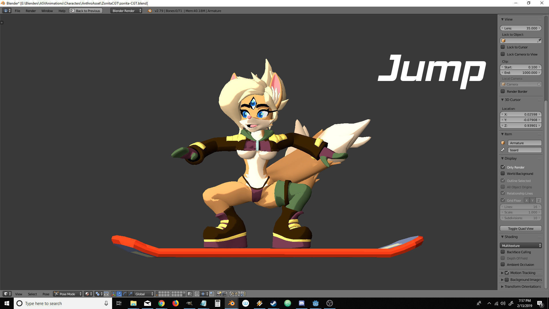 Sandboard Fox Girl Low-poly 3D model_13