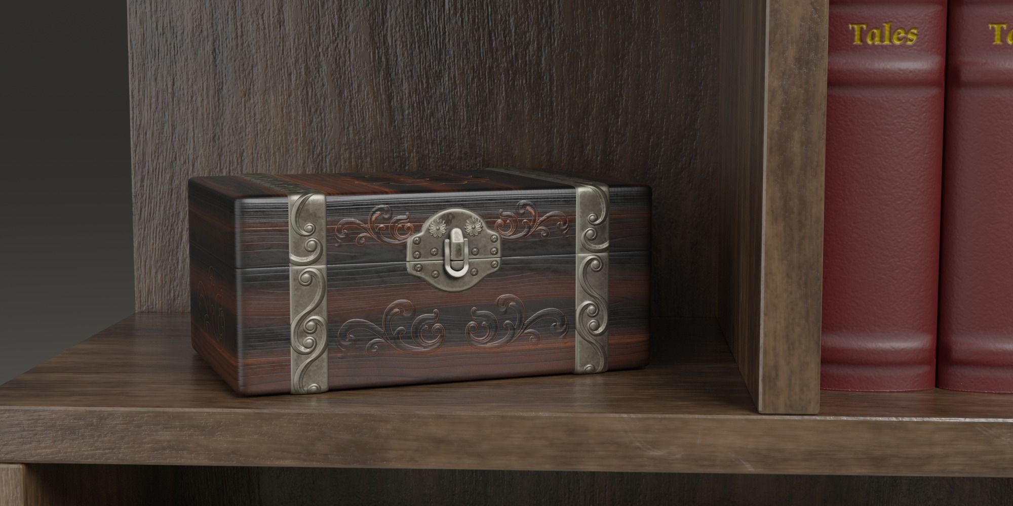 High poly photo realistic book-shelf with books and props 3D model_9