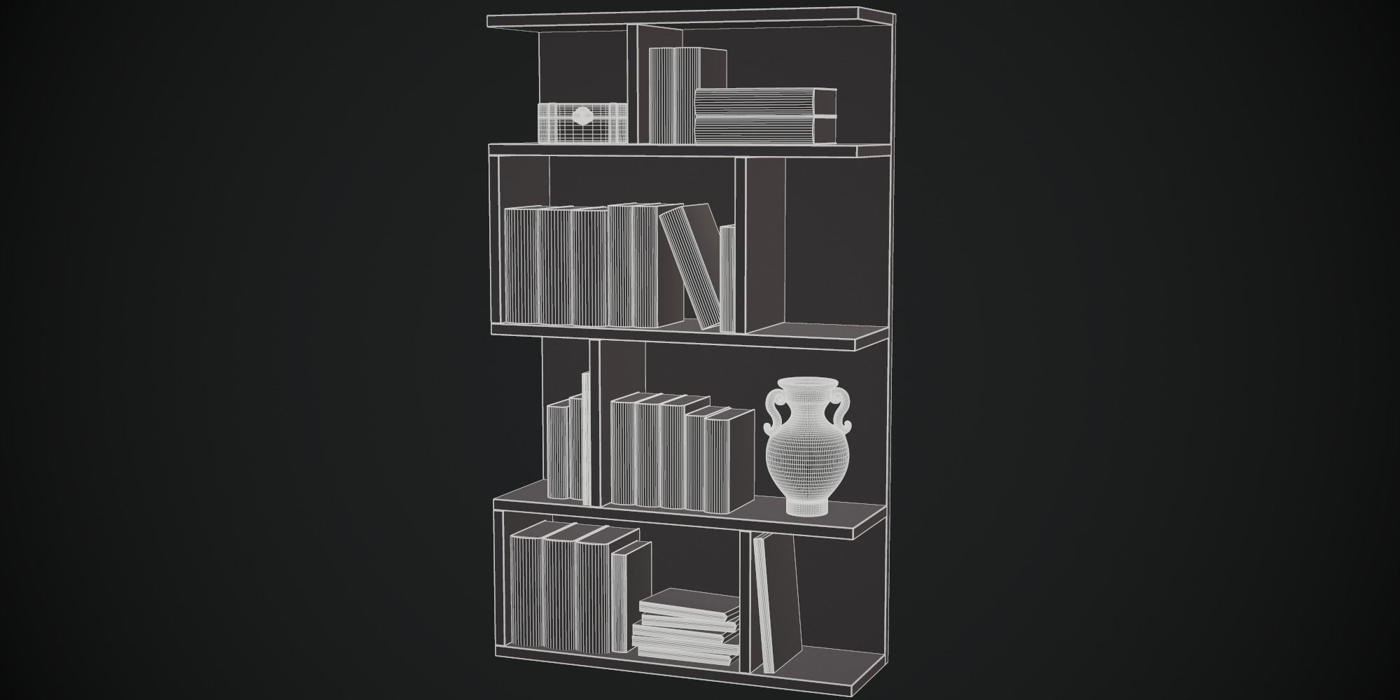 High poly photo realistic book-shelf with books and props 3D model_10