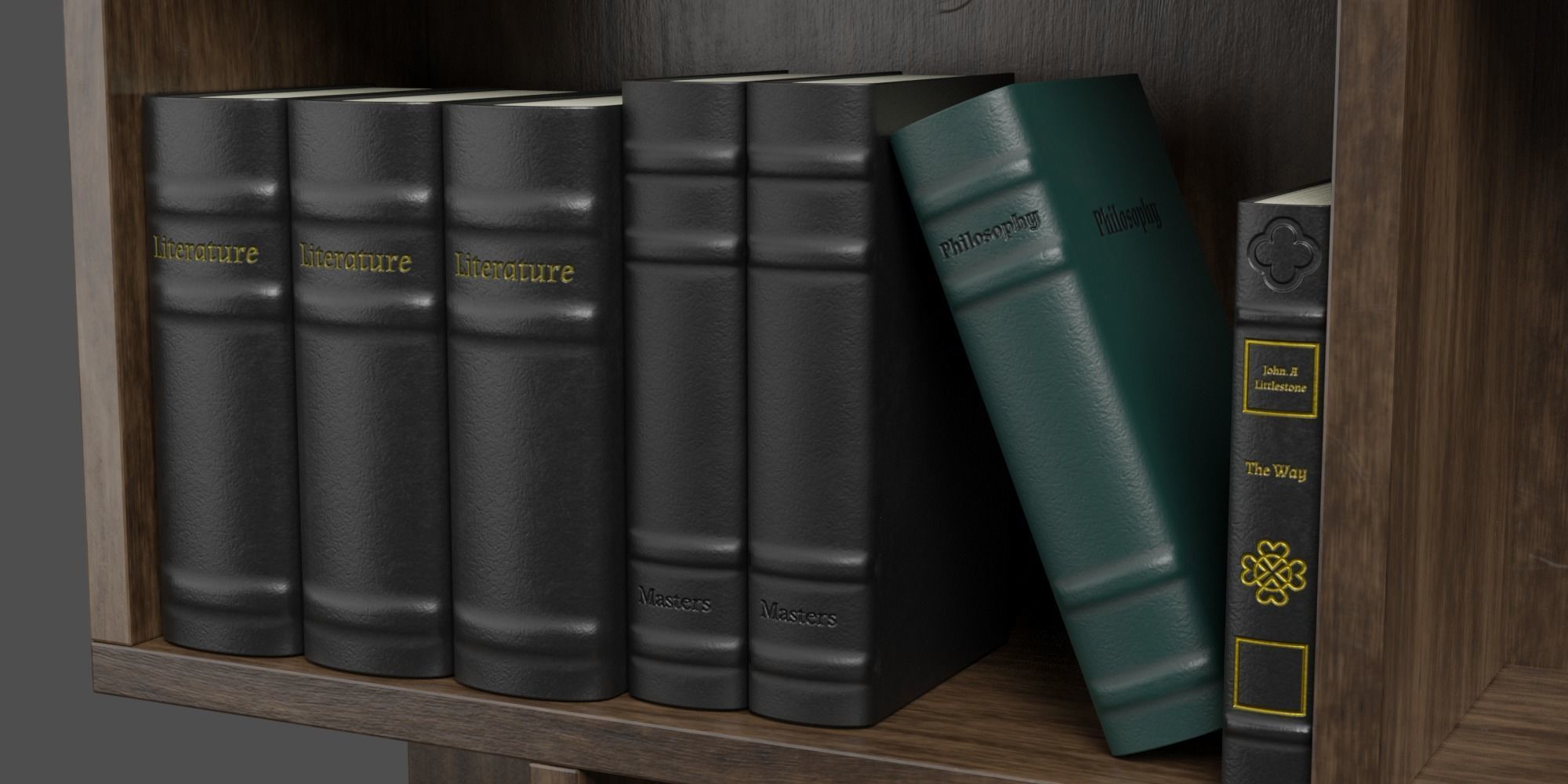 High poly photo realistic book-shelf with books and props 3D model_1