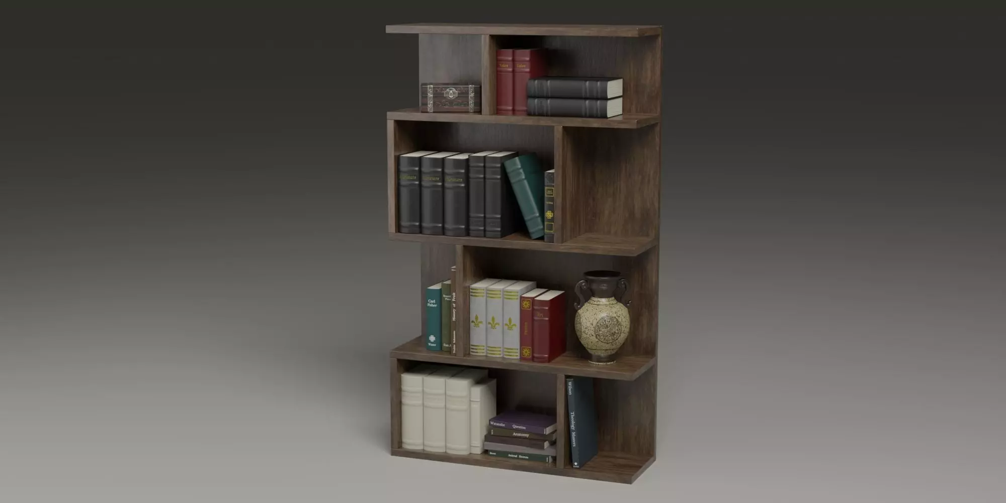 High poly photo realistic book-shelf with books and props 3D model_0
