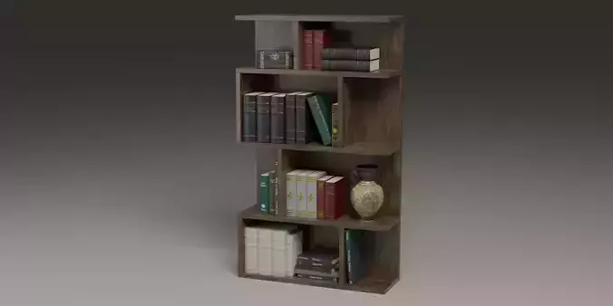 High poly photo realistic book-shelf with books and props 3D model