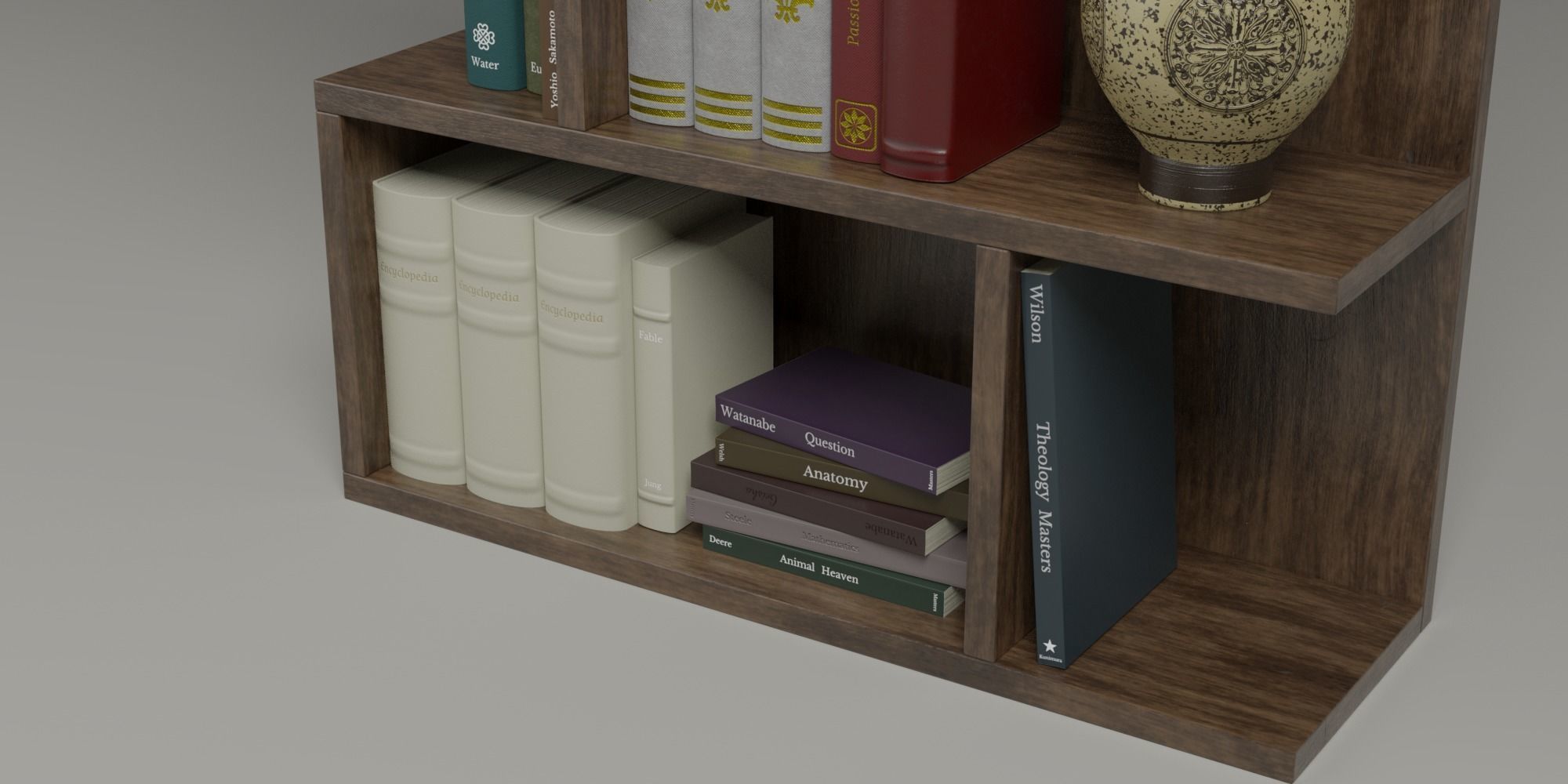 High poly photo realistic book-shelf with books and props 3D model_7