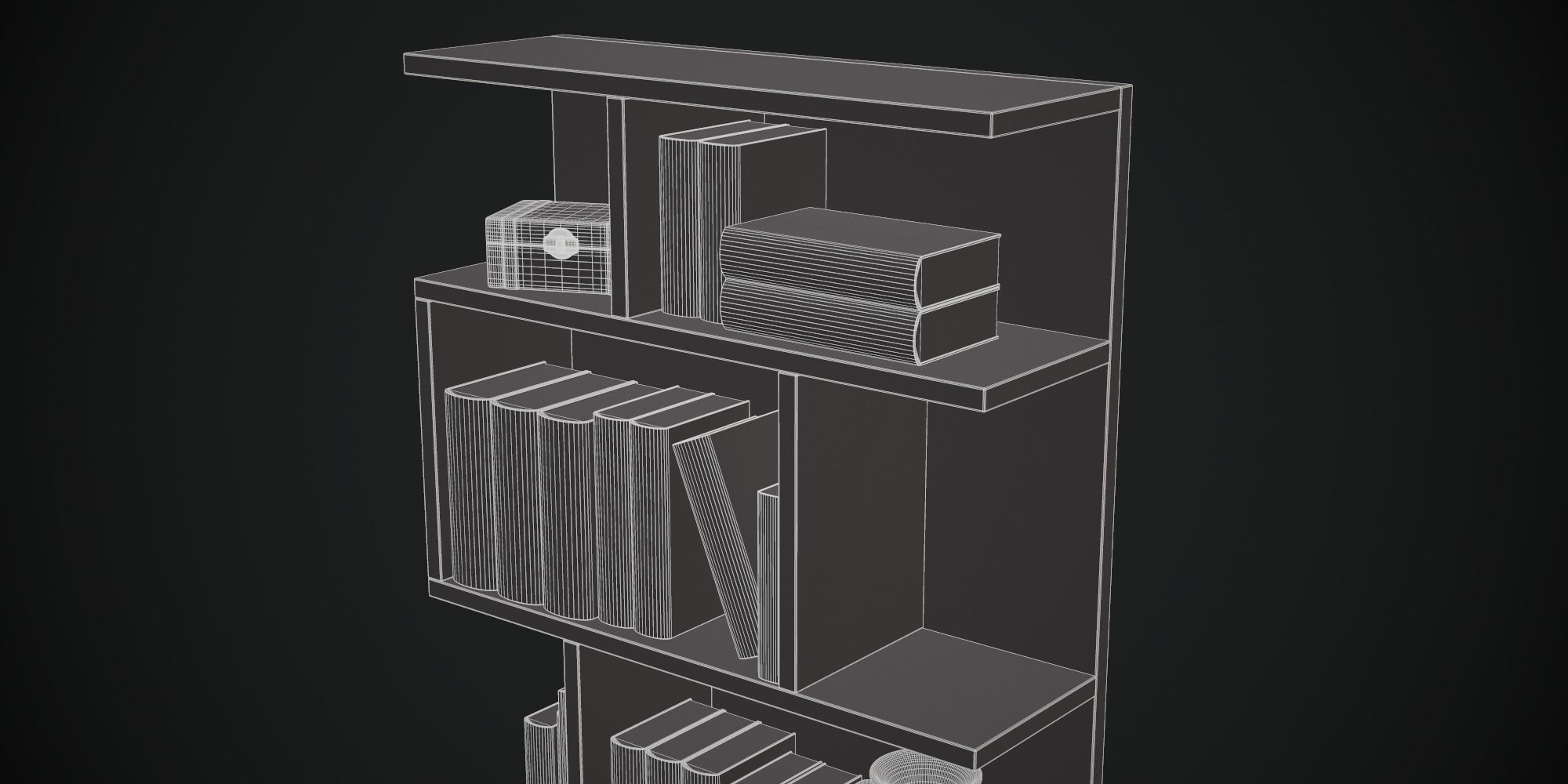 High poly photo realistic book-shelf with books and props 3D model_11