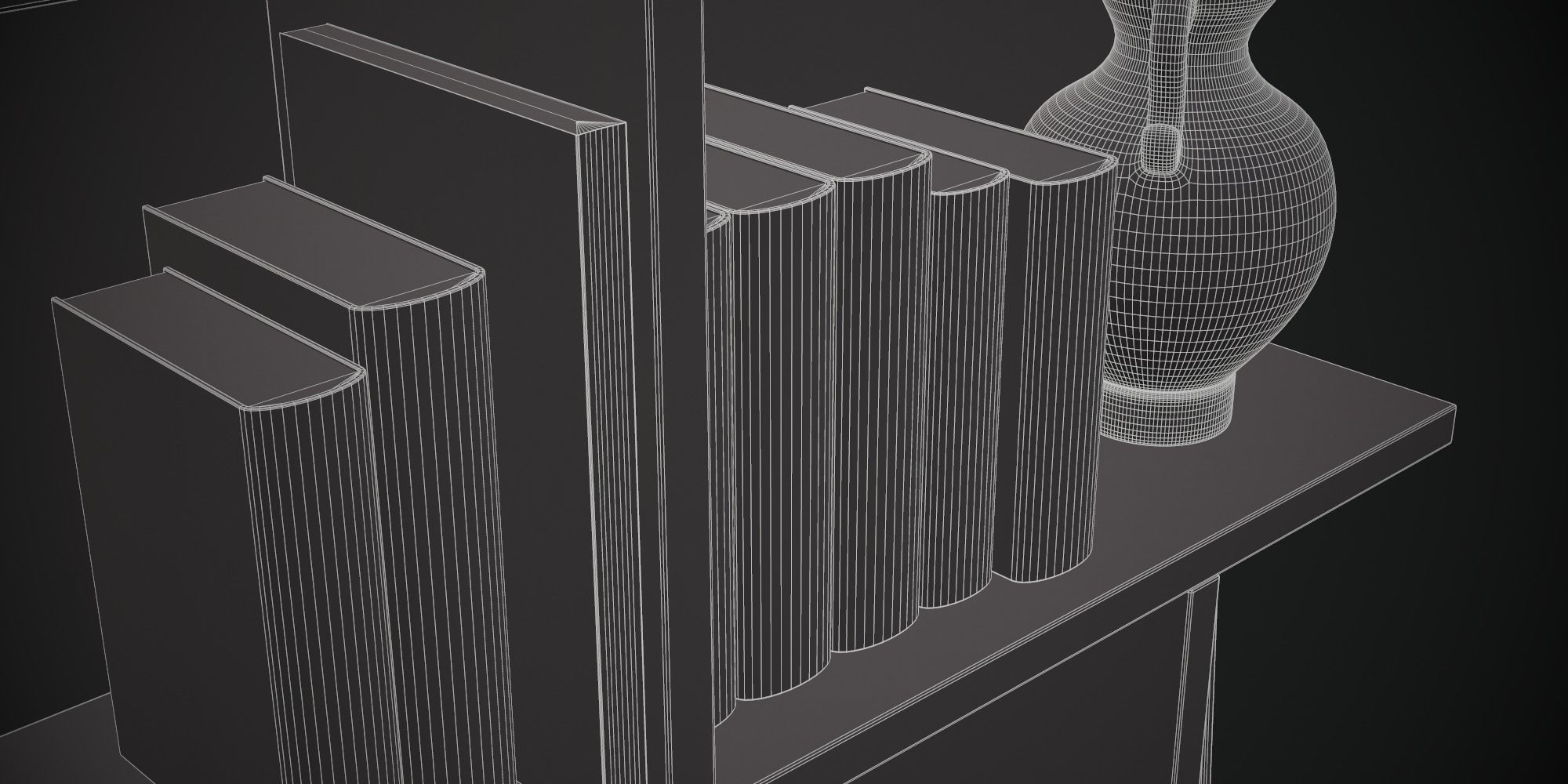 High poly photo realistic book-shelf with books and props 3D model_13