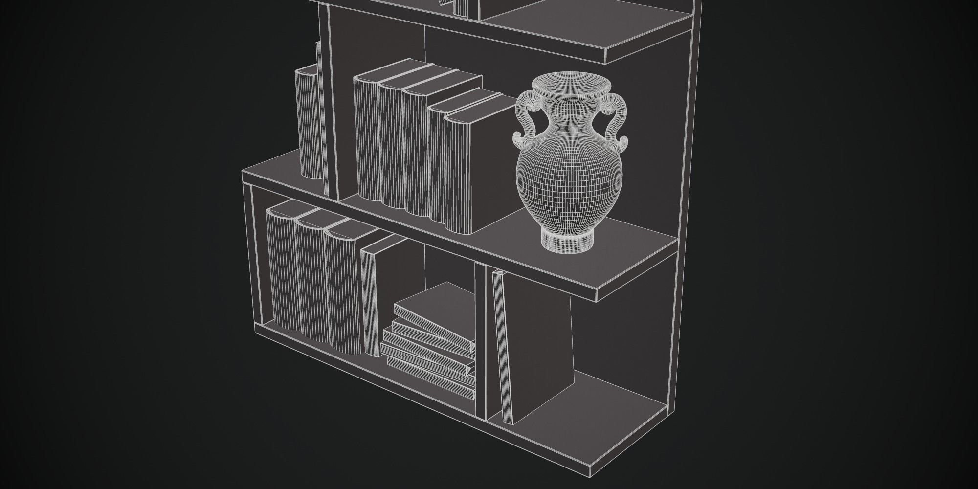 High poly photo realistic book-shelf with books and props 3D model_12