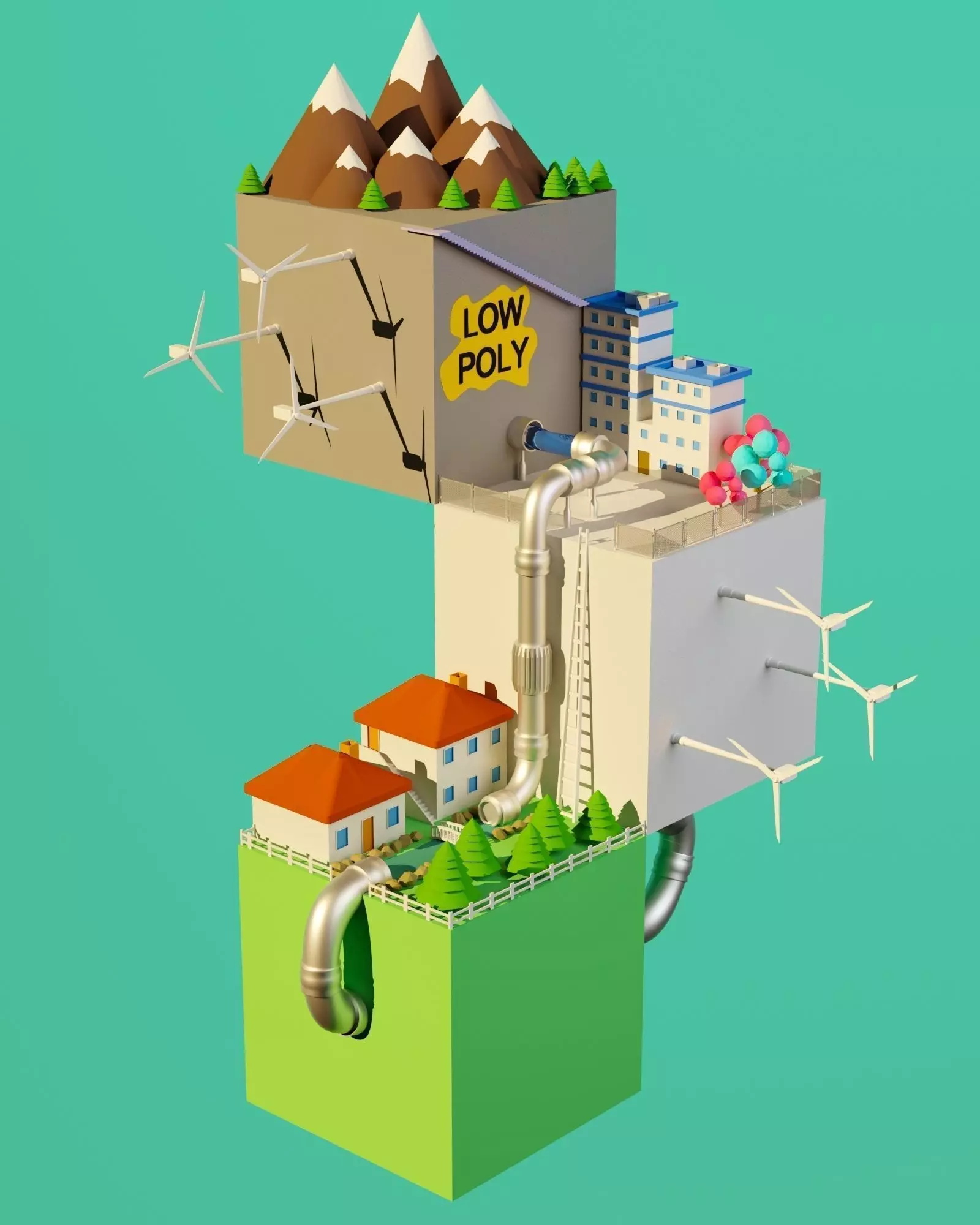 city on dice Low-poly 3D model