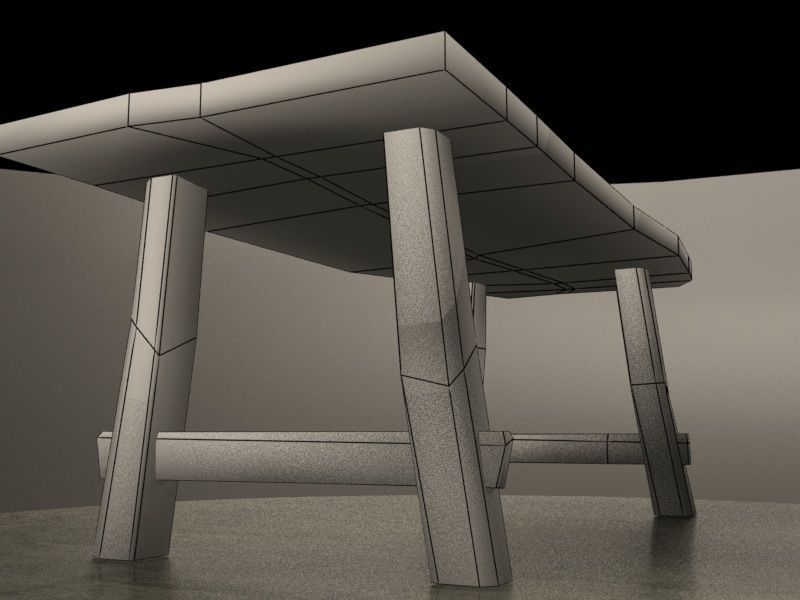 Old Table Low-poly 3D model_2