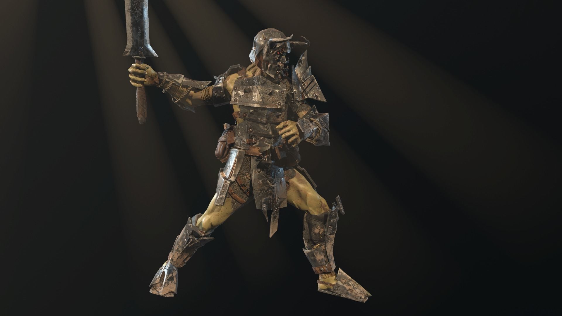 Ork fighter Low-poly 3D model_9