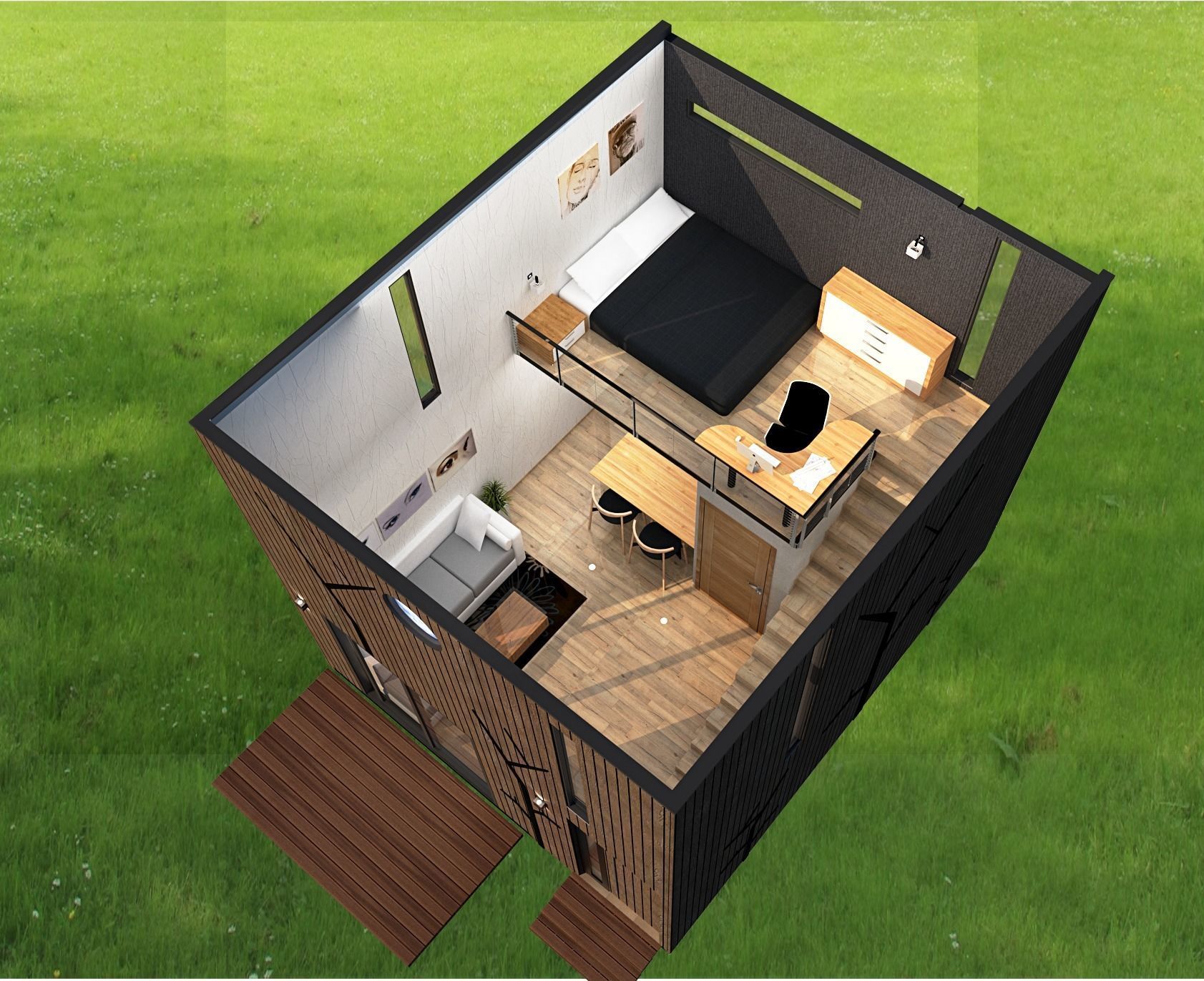 modern-contemporary micro house on 22 m2 Low-poly 3D model_8