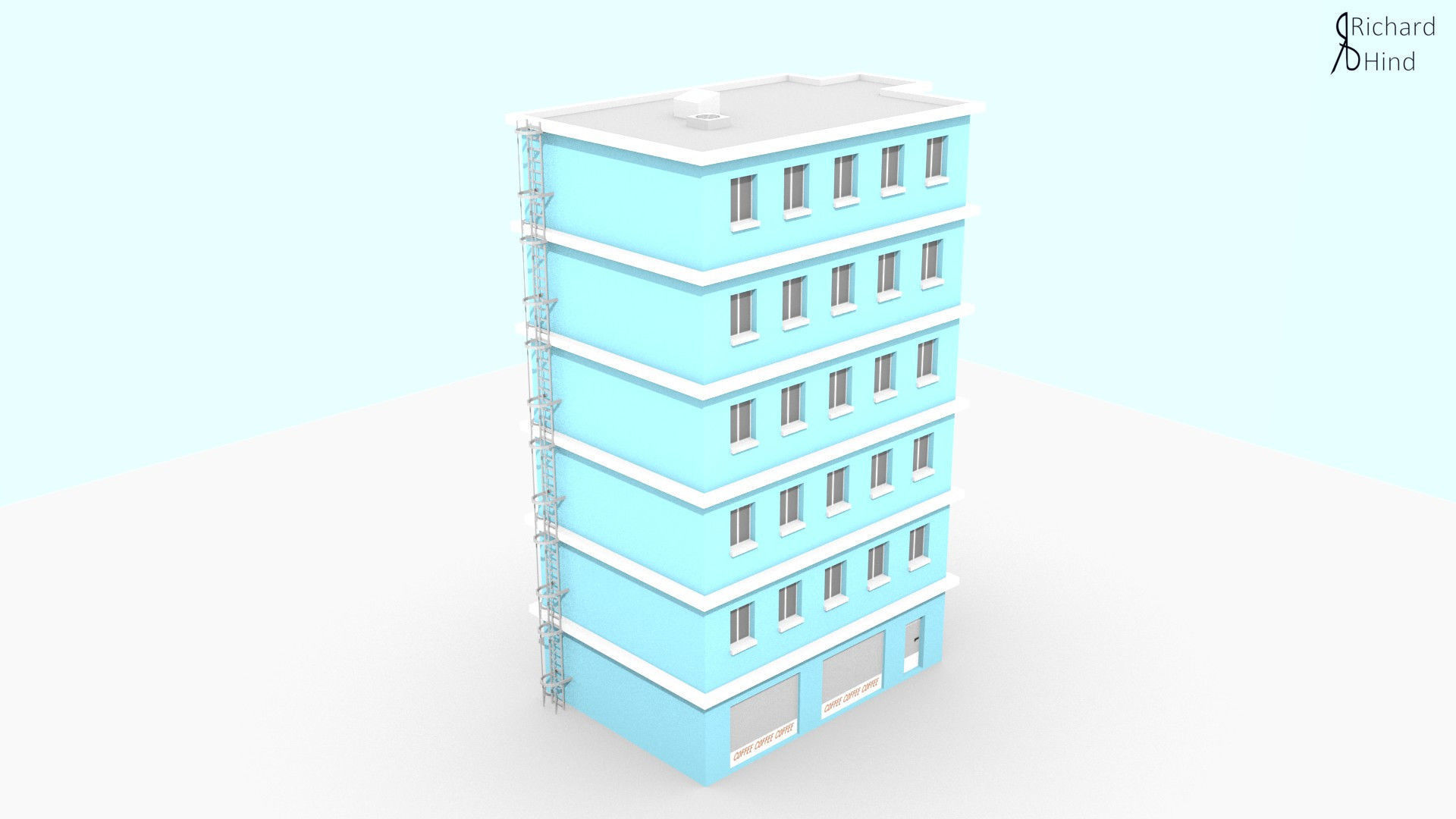 low poly apartment building Free low-poly 3D model_8