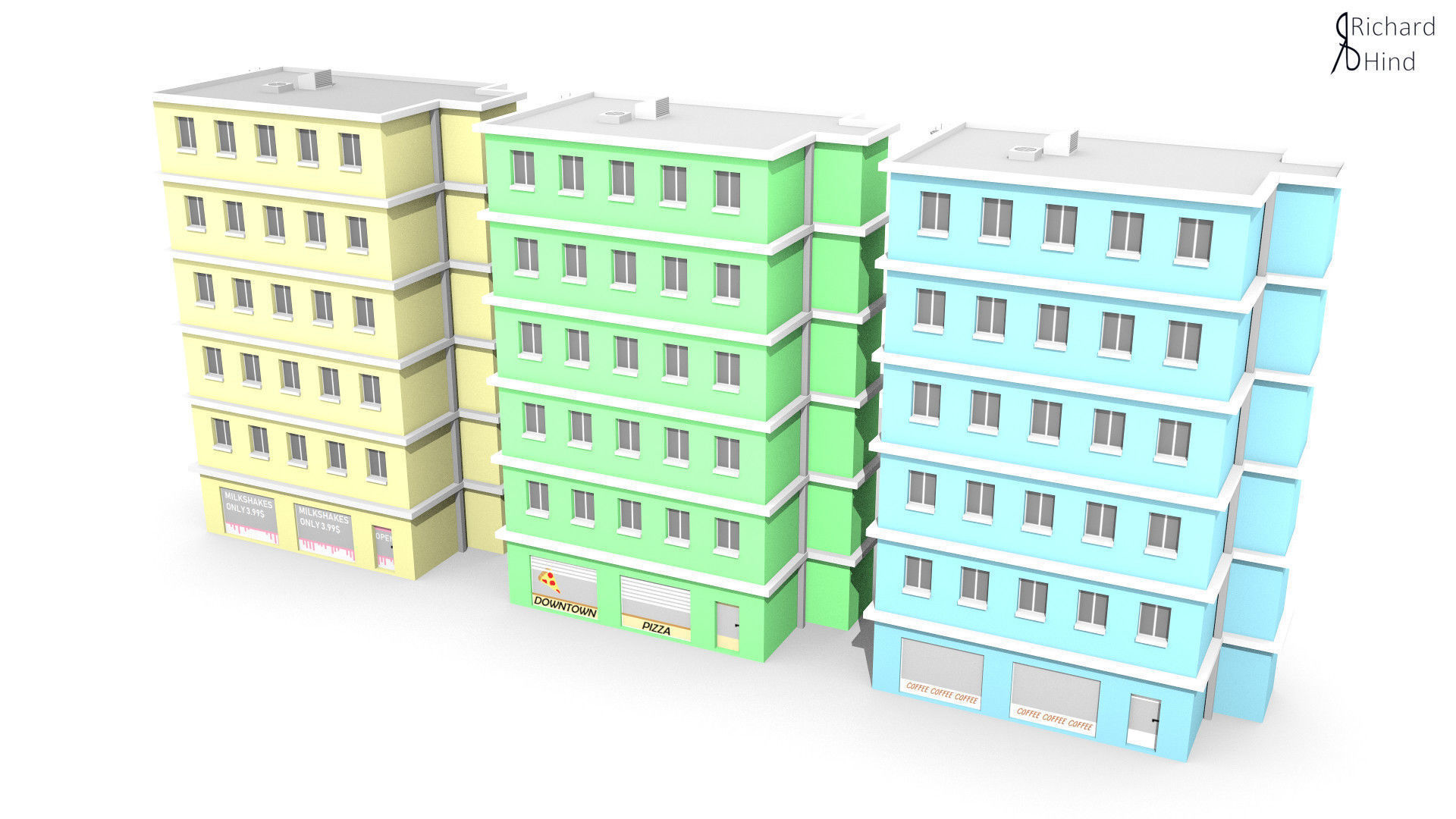 low poly apartment building Free low-poly 3D model_3