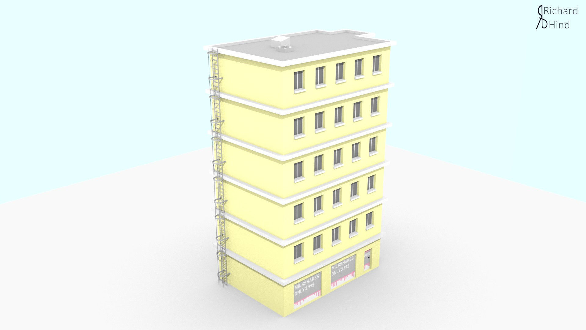 low poly apartment building Free low-poly 3D model_9