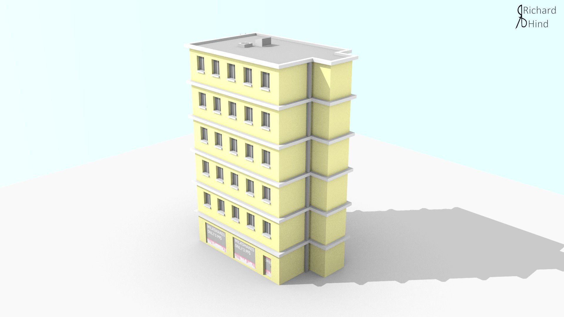 low poly apartment building Free low-poly 3D model_6
