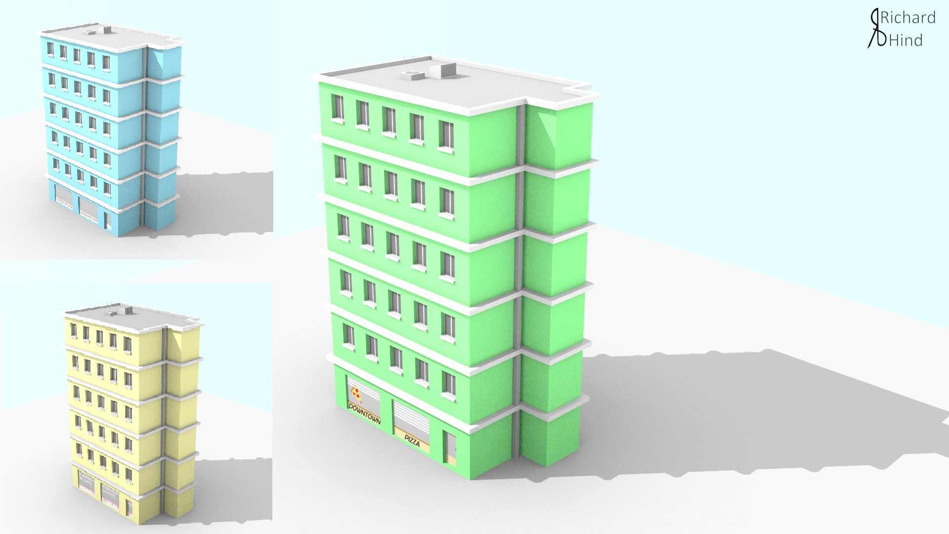 low poly apartment building Free low-poly 3D model_1
