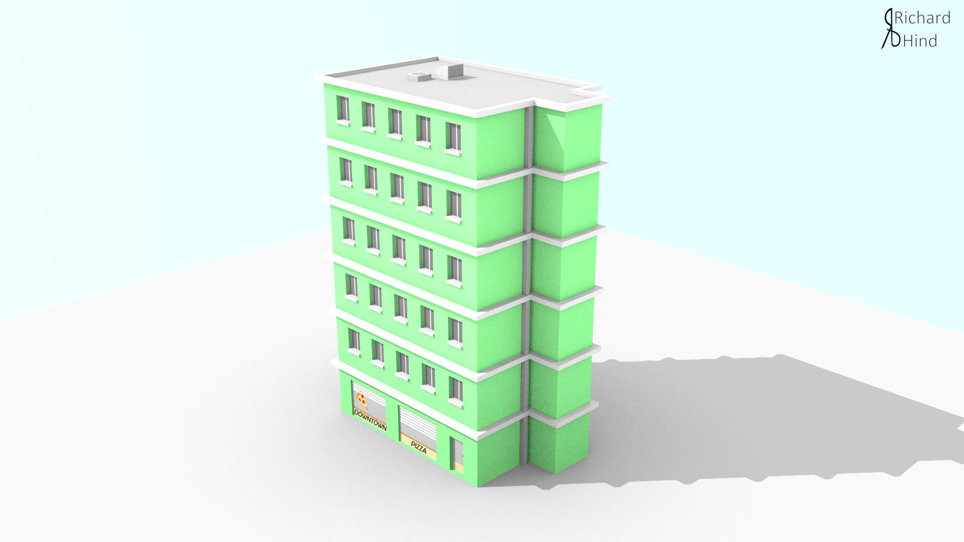 low poly apartment building Free low-poly 3D model_4