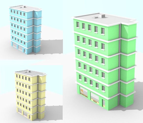 low poly apartment building Free low-poly 3D model